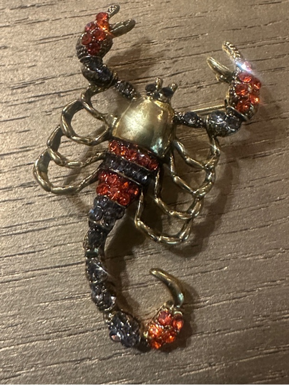Ornate Scorpion Accent Brooch with Orange Gems